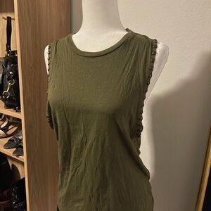 Forever 21 Army Green Studded Muscle Tee